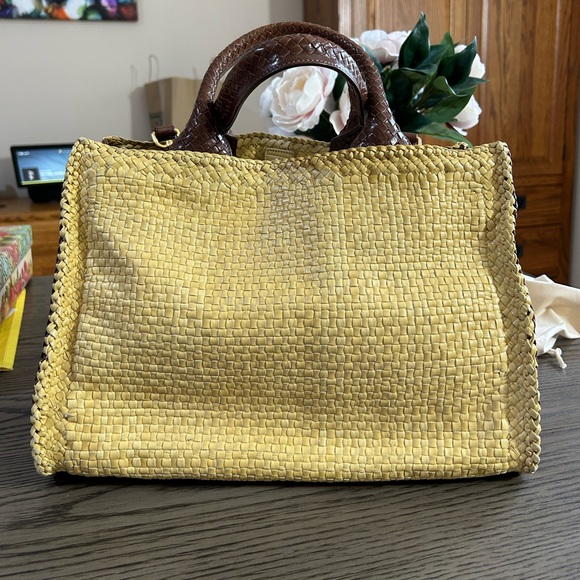 Prada Madras Woven and Leather Tote Bag - Picture 3 of 16